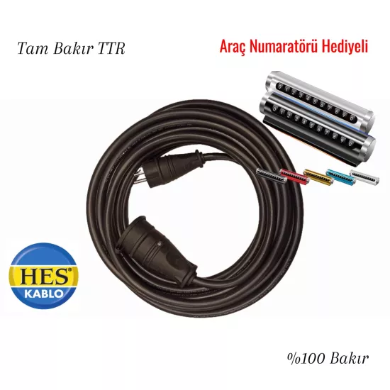 Hes 3x2.5 mm Araç Şarj Uzatma Kablosu - Tüm Araçlar Için Uyumlu -Ttr Tambakır - Metal Numaratör Hediyeli