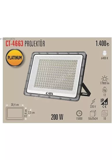 Cata CT-4663 200 watt Slim Led Aydınlatma Projektörü