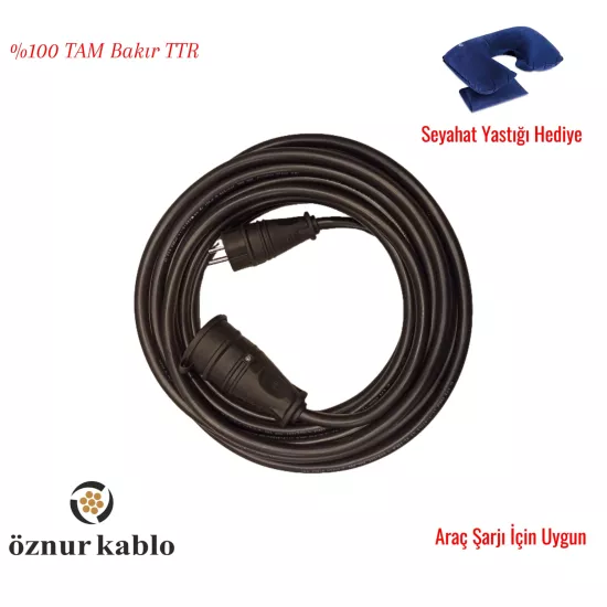 Öznur 3x2.5 mm Araç Şarj Uzatma Kablosu - Tüm Araçlar Için Uyumlu -Ttr Tambakır -Seyahat Yastığı Hediyeli