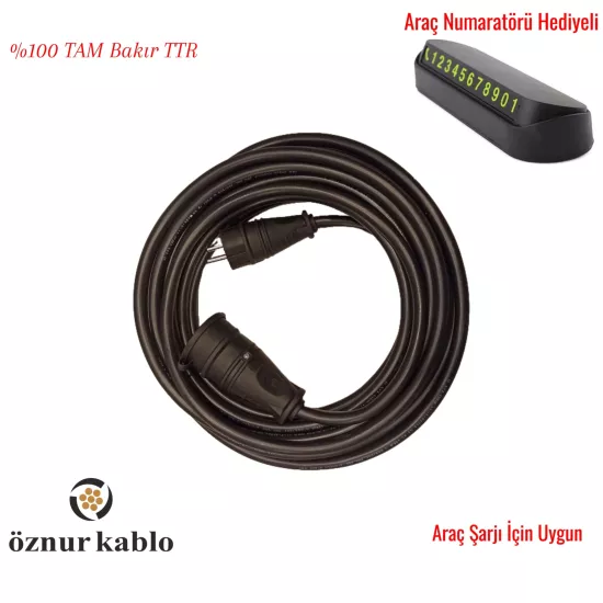 Öznur 3x2.5 mm Araç Şarj Uzatma Kablosu - Tüm Araçlar Için Uyumlu -Ttr Tambakır -Numaratör Hediyeli