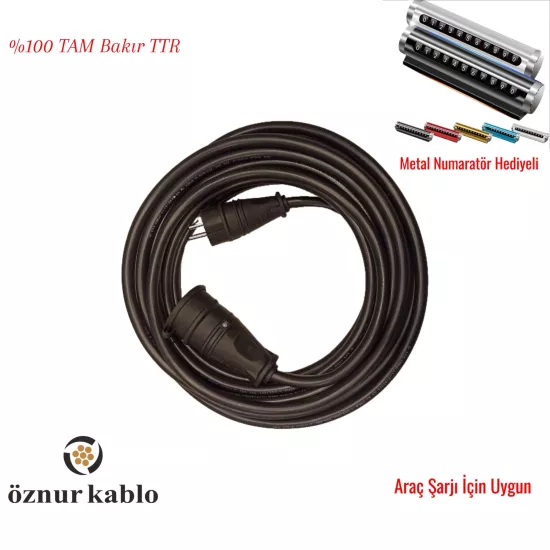 Öznur 3x2.5 mm Araç Şarj Uzatma Kablosu - Tüm Araçlar Için Uyumlu -Ttr Tambakır - Metal Numaratör Hediyeli